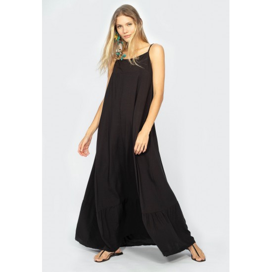 Vestido Longo Jataí Trapézio Viscose Preto