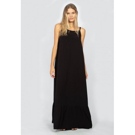 Vestido Longo Jataí Trapézio Viscose Preto