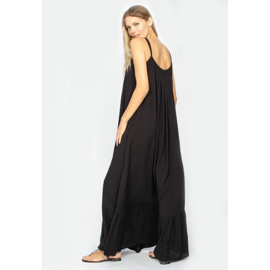 Vestido Longo Jataí Trapézio Viscose Preto